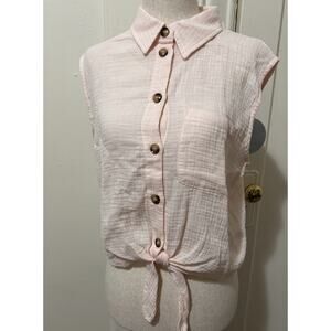 NWT Grace & Mila Cotton Tie‎ Bottom Button Up Light Pink Top Gauze | S